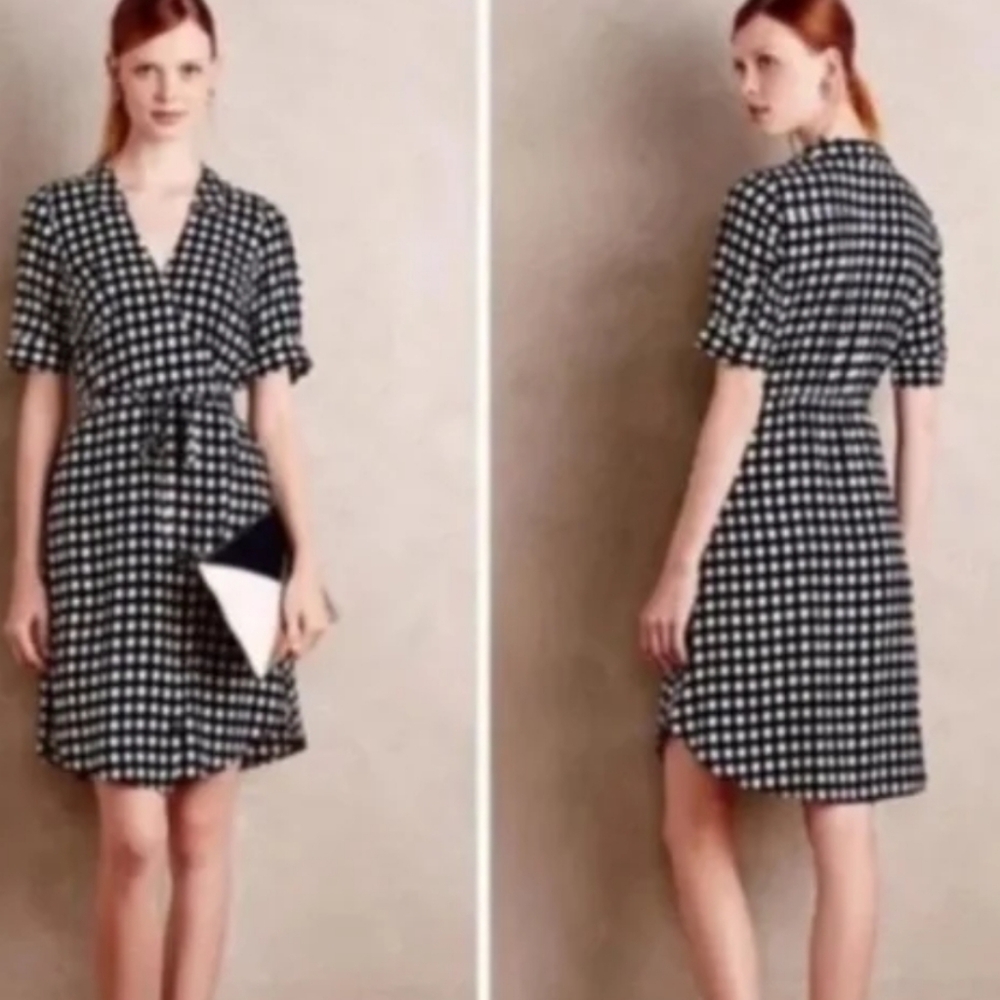 Anthropologie Navy and White Polka Dot Mini Dress